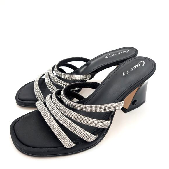 Circus NY Heddie Rhinestone Strap Heeled Sandals Women's Black Size US6 EU37 - Picture 1 of 13